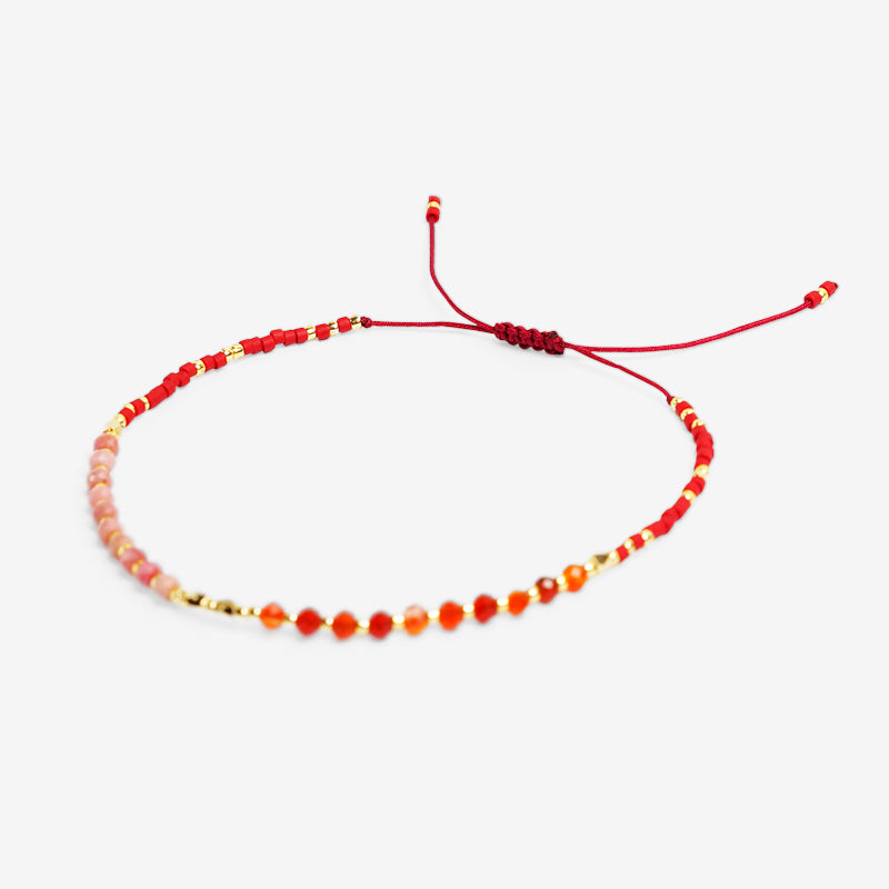 PULSERA AJUSTABLE MIYUKI ÁGATA NARANJA + HEMATITA