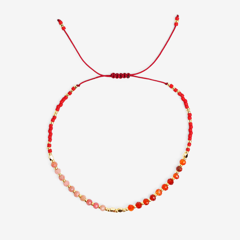 PULSERA AJUSTABLE MIYUKI ÁGATA NARANJA + HEMATITA