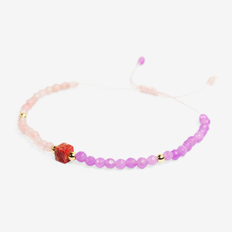 PULSERA AJUSTABLE MIYUKI AMATISTA Y CUARZO ROSA (3 MM)