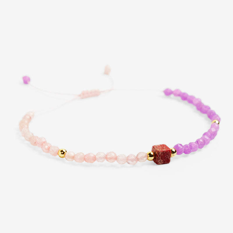 PULSERA AJUSTABLE MIYUKI AMATISTA Y CUARZO ROSA (3 MM)