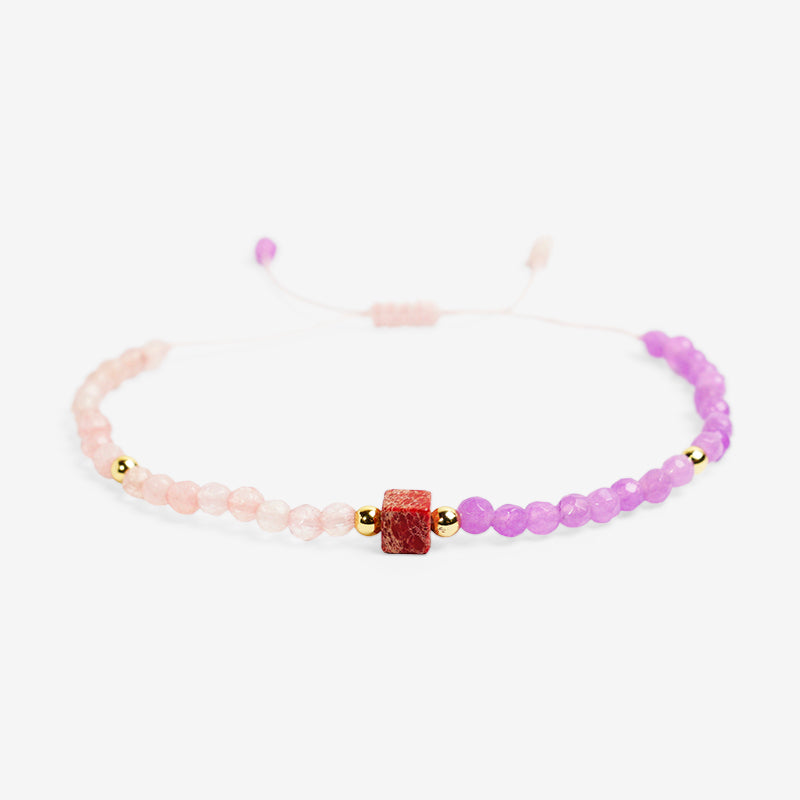 PULSERA AJUSTABLE MIYUKI AMATISTA Y CUARZO ROSA (3 MM)