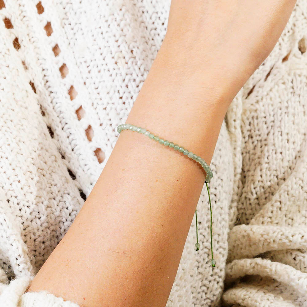 PULSERA AJUSTABLE AVENTURINA VERDE FACETADA (3 MM)