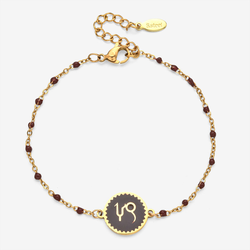 PULSERA ZODIACO AJUSTABLE ACERO INOXIDABLE BAÑADO EN ORO 18K "CAPRICORNIO"
