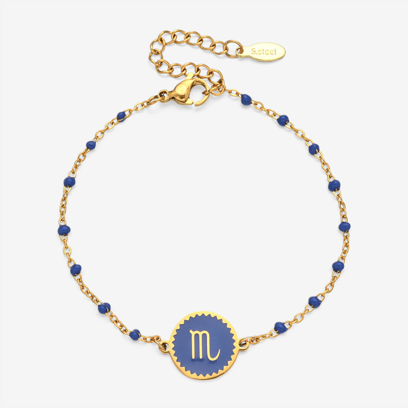 PULSERA ZODIACO AJUSTABLE ACERO INOXIDABLE BAÑADO EN ORO 18K "ESCORPIO"