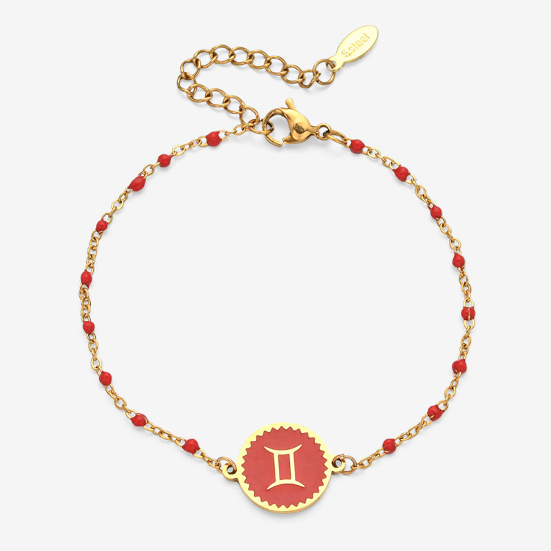 PULSERA ZODIACO AJUSTABLE ACERO INOXIDABLE BAÑADO EN ORO 18K "GEMINIS"
