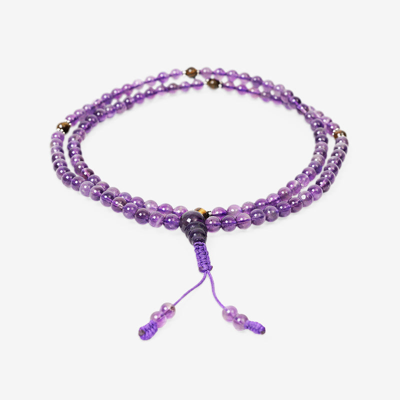 JAPA MALA 108 CUENTAS AMATISTA Y OJO DE TIGRE + DETALLE ZINC