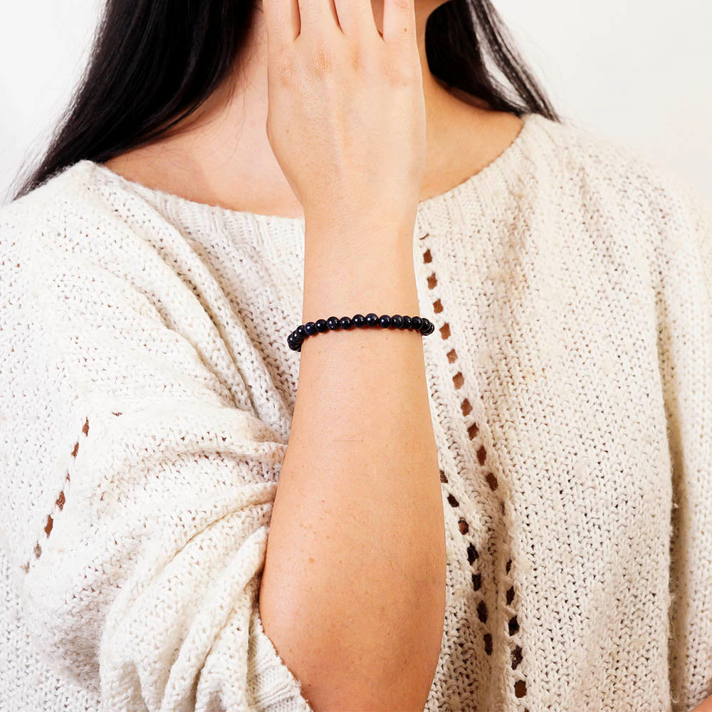 PULSERA ELÁSTICA OBSIDIANA DORADO (6 MM)