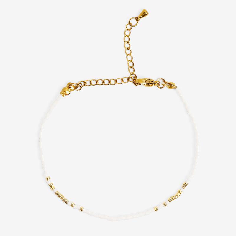 PULSERA AJUSTABLE MIYUKI CRISTAL + BROCHE DE ACERO INOXIDABLE BAÑADO EN ORO 18K "SABIDURÍA"