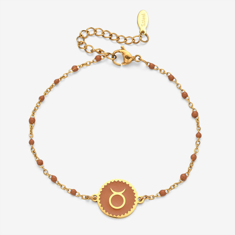 PULSERA ZODIACO AJUSTABLE ACERO INOXIDABLE BAÑADO EN ORO 18K "TAURO"