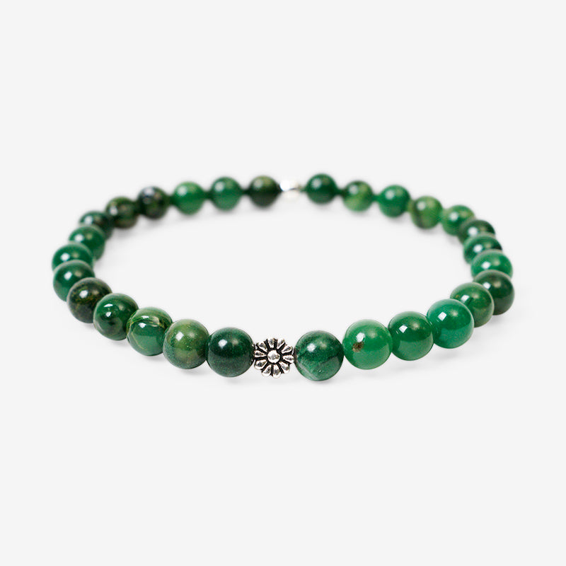 PULSERA ELÁSTICA JADE AFRICANO (6 MM) + DETALLE DE PLATA 925