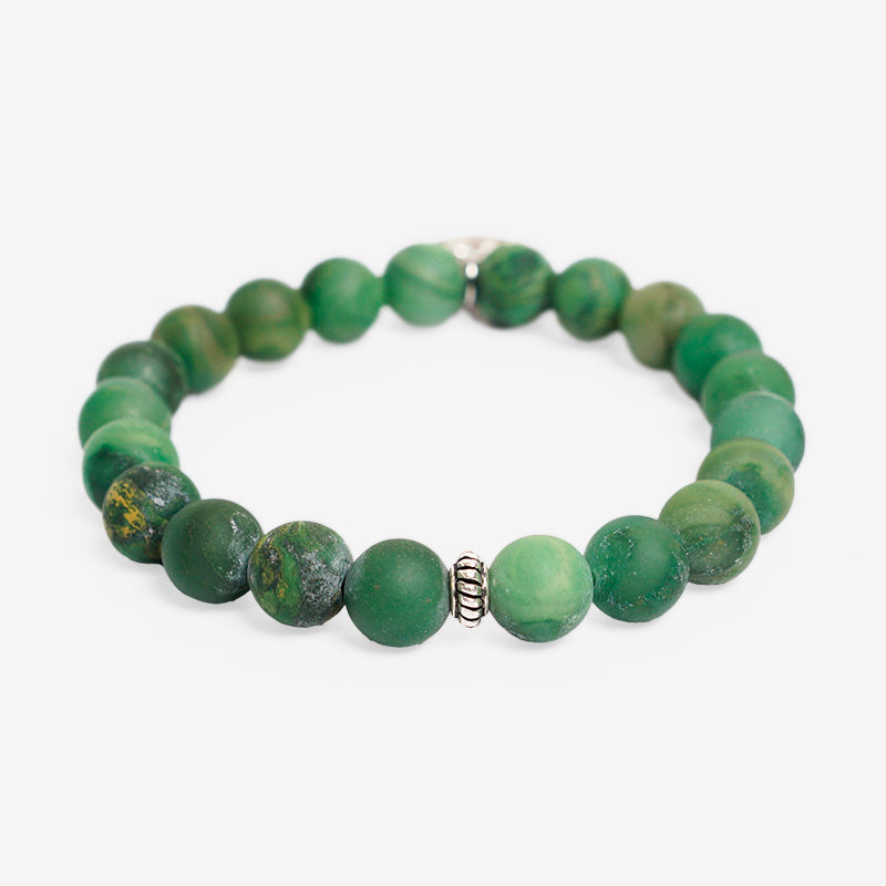 PULSERA ELÁSTICA JADE AFRICANO MATE (8 MM) + DETALLE DE PLATA 925 Y ZINC