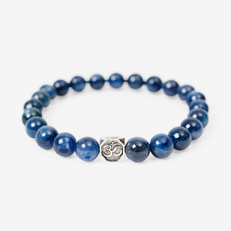 PULSERA ELÁSTICA CIANITA (8 MM) + OM PLATA 925