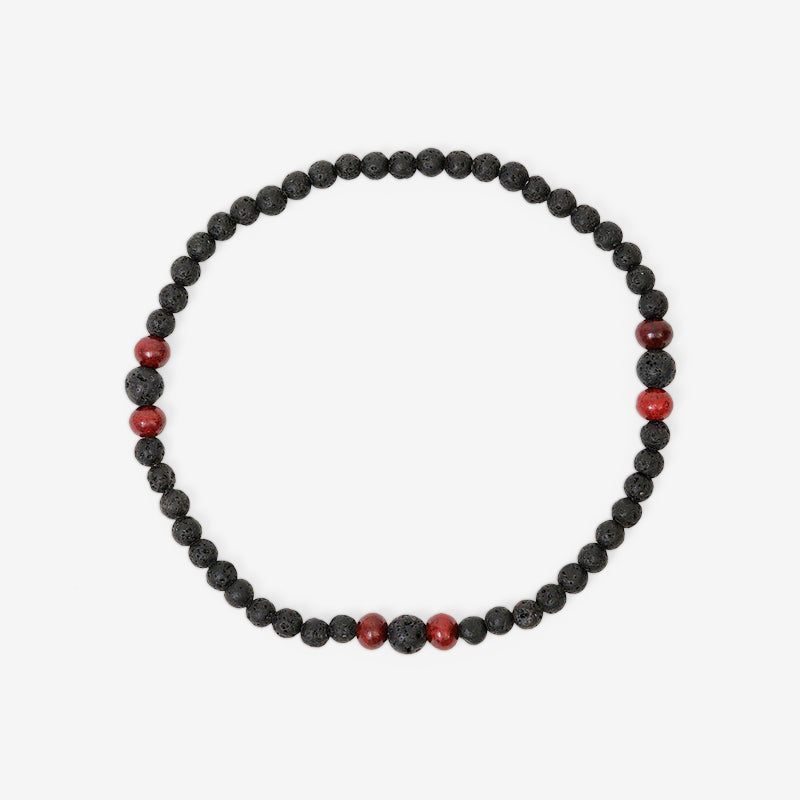 PULSERA AJUSTABLE PIEDRA VOLCÁNICA Y ÁGATA ROJA (8 MM)