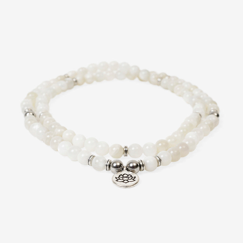 JAPA MALA 96 CUENTAS PIEDRA LUNA + DETALLE ACERO INOXIDABLE