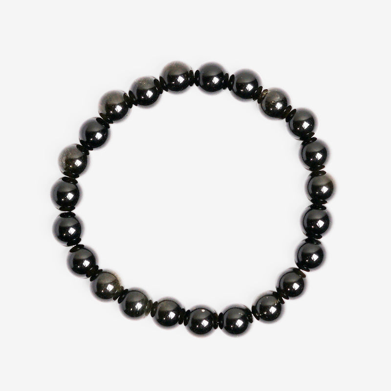 PULSERA ELÁSTICA OBSIDIANA DORADA (8 MM)
