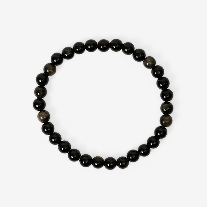PULSERA ELÁSTICA OBSIDIANA DORADO (6 MM)