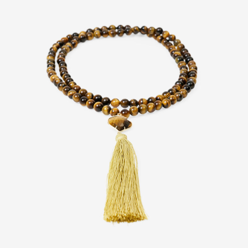 JAPA MALA 108 CUENTAS OJO DE TIGRE CAFÉ + PIEDRA OJO DE TIGRE