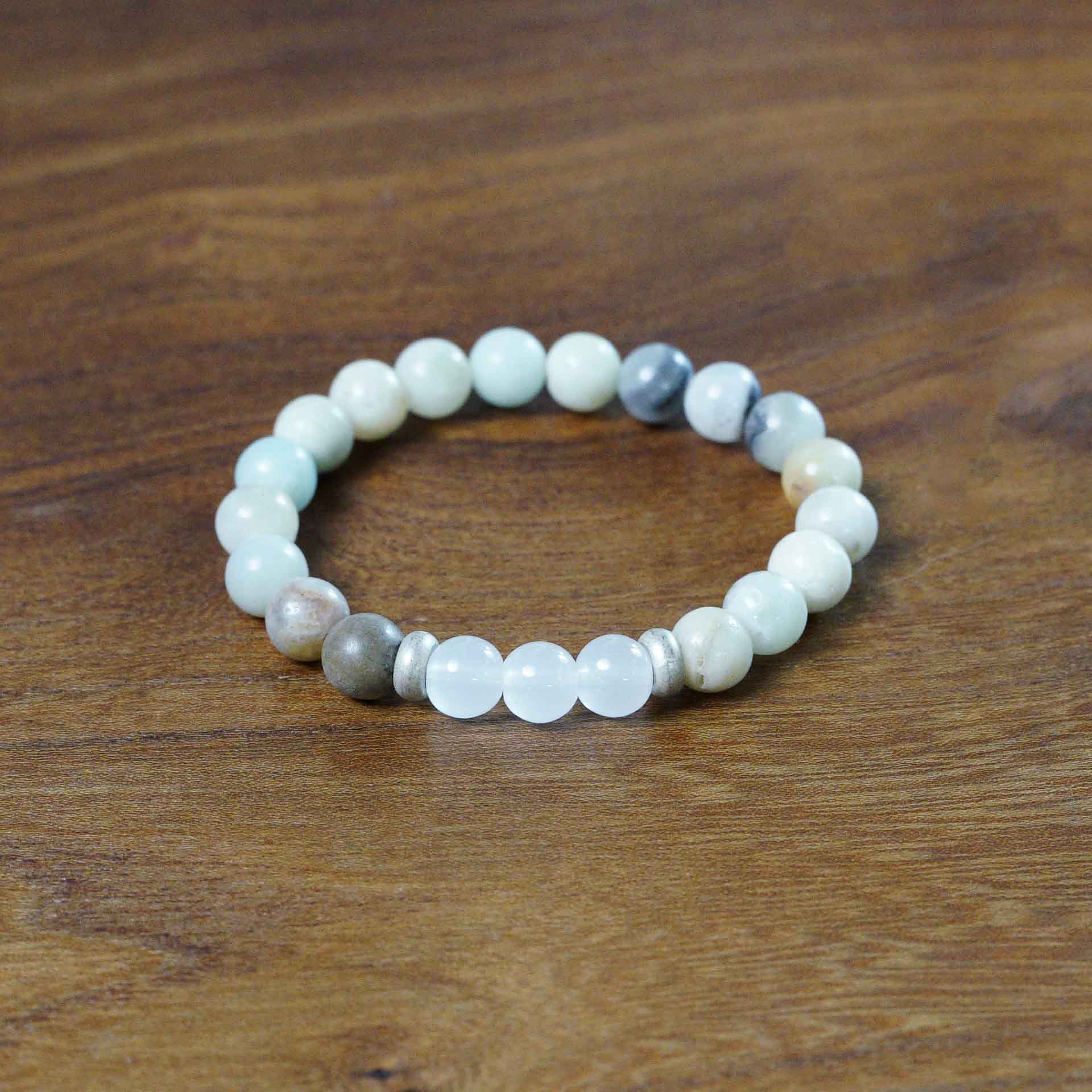 PULSERA ELÁSTICA AMAZONITA Y CUARZO BLANCO (8 MM)