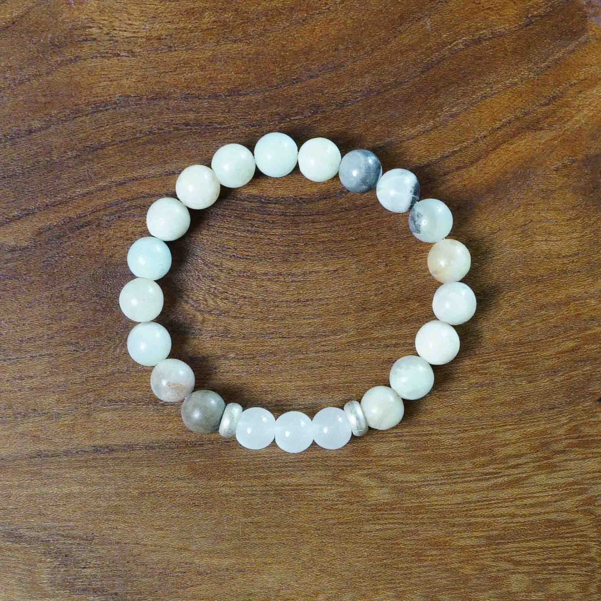 PULSERA ELÁSTICA AMAZONITA Y CUARZO BLANCO (8 MM)