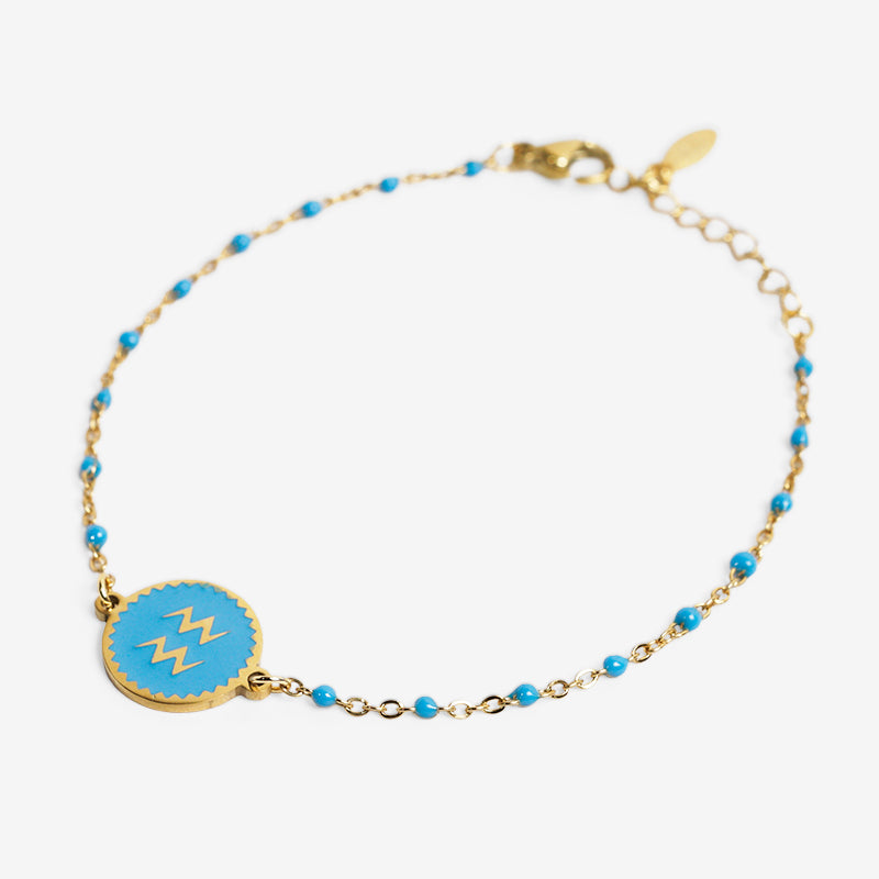 PULSERA ZODIACO AJUSTABLE ACERO INOXIDABLE BAÑADO EN ORO 18K "ACUARIO"