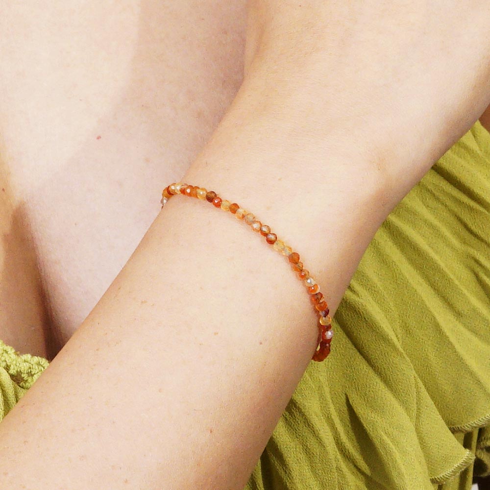 PULSERA AJUSTABLE ÁGATA NARANJA FACETADA (3 MM)