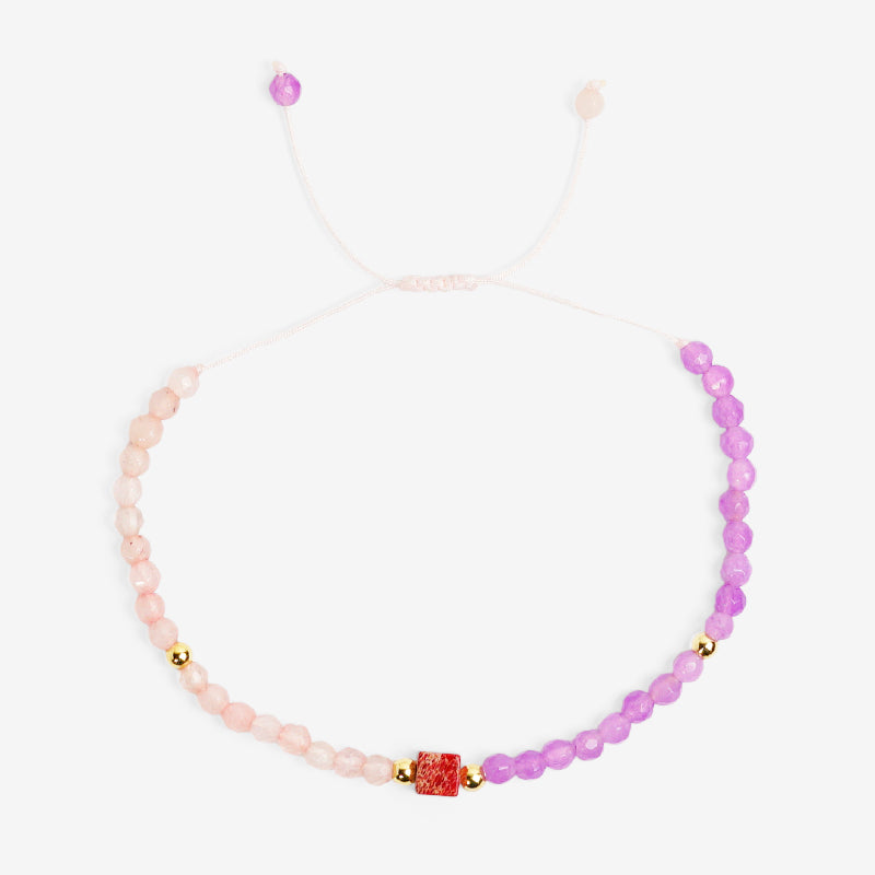 PULSERA AJUSTABLE MIYUKI AMATISTA Y CUARZO ROSA (3 MM)