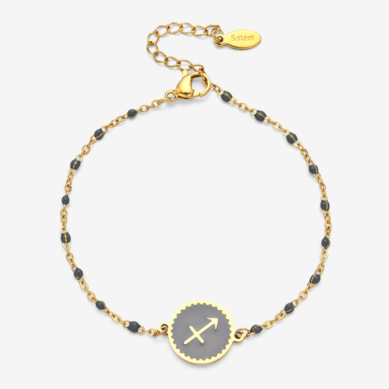PULSERA ZODIACO AJUSTABLE ACERO INOXIDABLE BAÑADO EN ORO 18K "SAGITARIO"