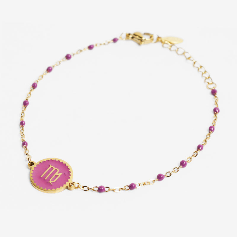PULSERA ZODIACO AJUSTABLE ACERO INOXIDABLE BAÑADO EN ORO 18K 