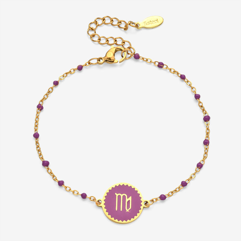 PULSERA ZODIACO AJUSTABLE ACERO INOXIDABLE BAÑADO EN ORO 18K 
