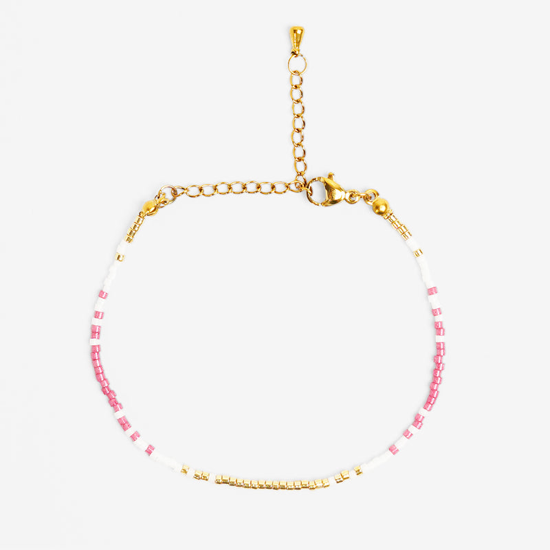 PULSERA AJUSTABLE MIYUKI CRISTAL + BROCHE DE ACERO INOXIDABLE BAÑADO EN ORO 18K 