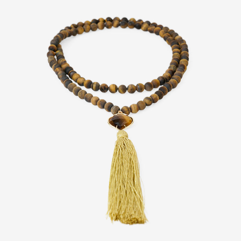 JAPA MALA 108 CUENTAS OJO DE TIGRE CAFÉ MATE + PIEDRA OJO DE TIGRE