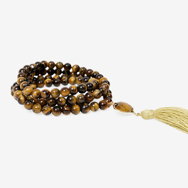 JAPA MALA 108 CUENTAS OJO DE TIGRE CAFÉ + PIEDRA OJO DE TIGRE