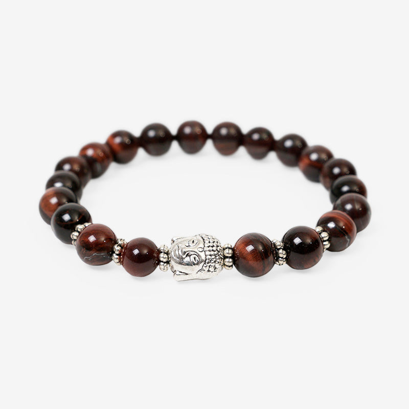 PULSERA ELÁSTICA OJO DE TIGRE ROJO (8MM) + DETALLE ZINC