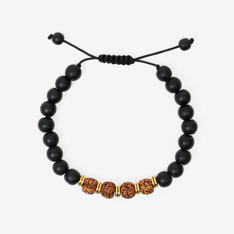 PULSERA AJUSTABLE SHALIGRAM Y RUDRAKSHA (8 MM)